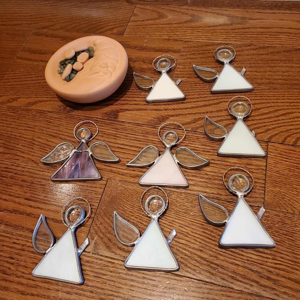 Little Angel Pendants - White Mini Stained Glass Angels, Christmas Tree
